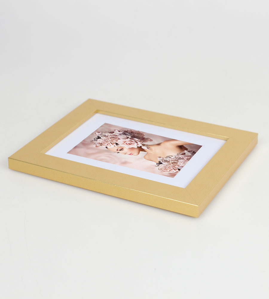 Bilderrahmen Holz Rahmen Plexi Acryl Collage Wanddeko Poster quadratisch S215 - Farbe: Gold | Format: 15x20