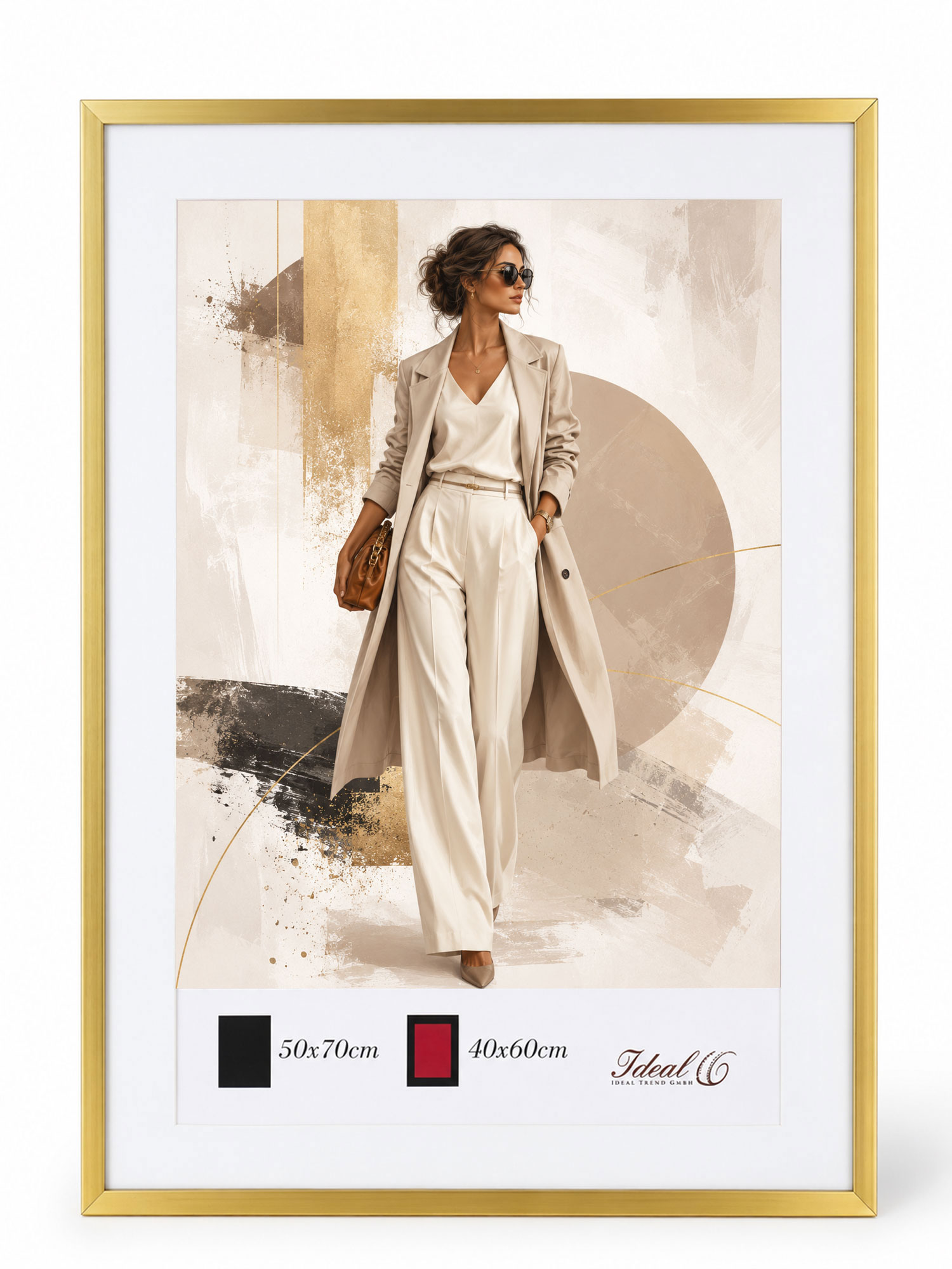 Kunststoff Bilderrahmen Modern Style mit gehärtetem Glas & Passepartout Blockprofil Collage Foto Rahmen Wanddeko für Fotowand - Farbe: Gold | Format: 50x70 | Pack: 3