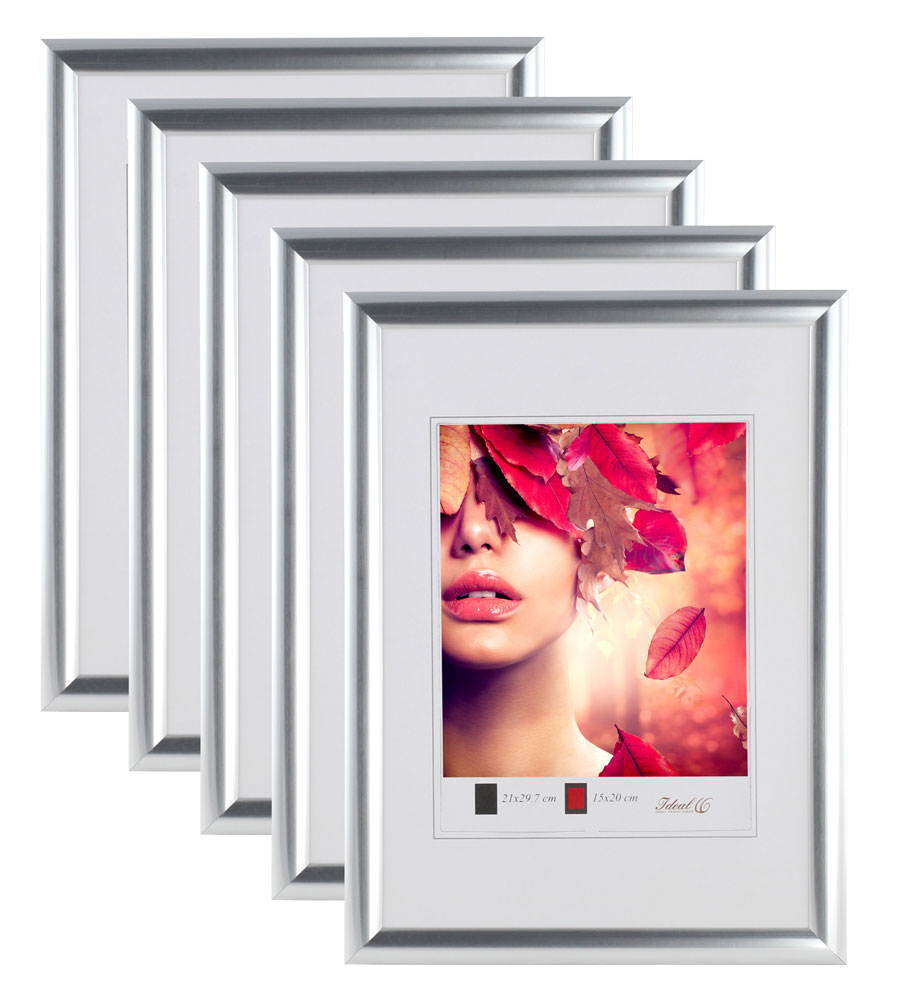 3er 5er Pack Art Line Kunststoff Bilderrahmen Wanddeko Collage Poster Fotorahmen Bildträger - Pack: 5er | Farbe: Silber | Format: 29,7x42 DIN A3
