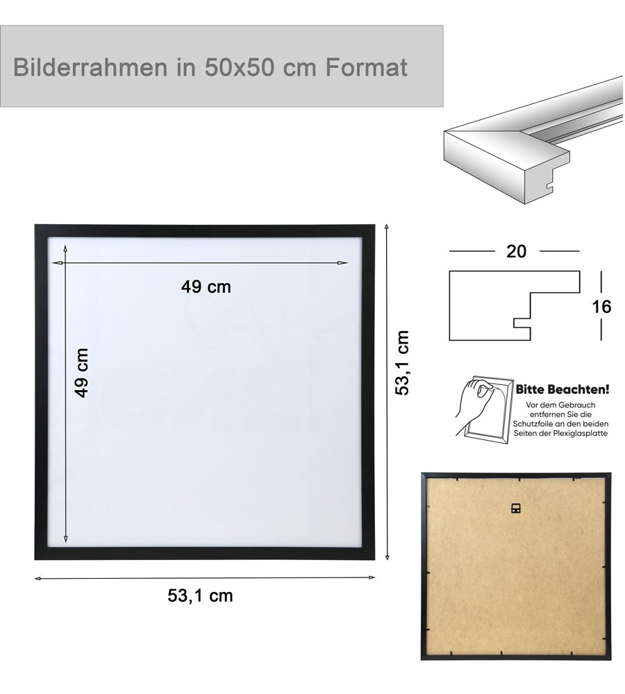 Bilderrahmen Hekla Holzrahmen Posterrahmen Picture Frame Collage Poster Foto Rahmen - Farbe: Weiß | Format: 50x50