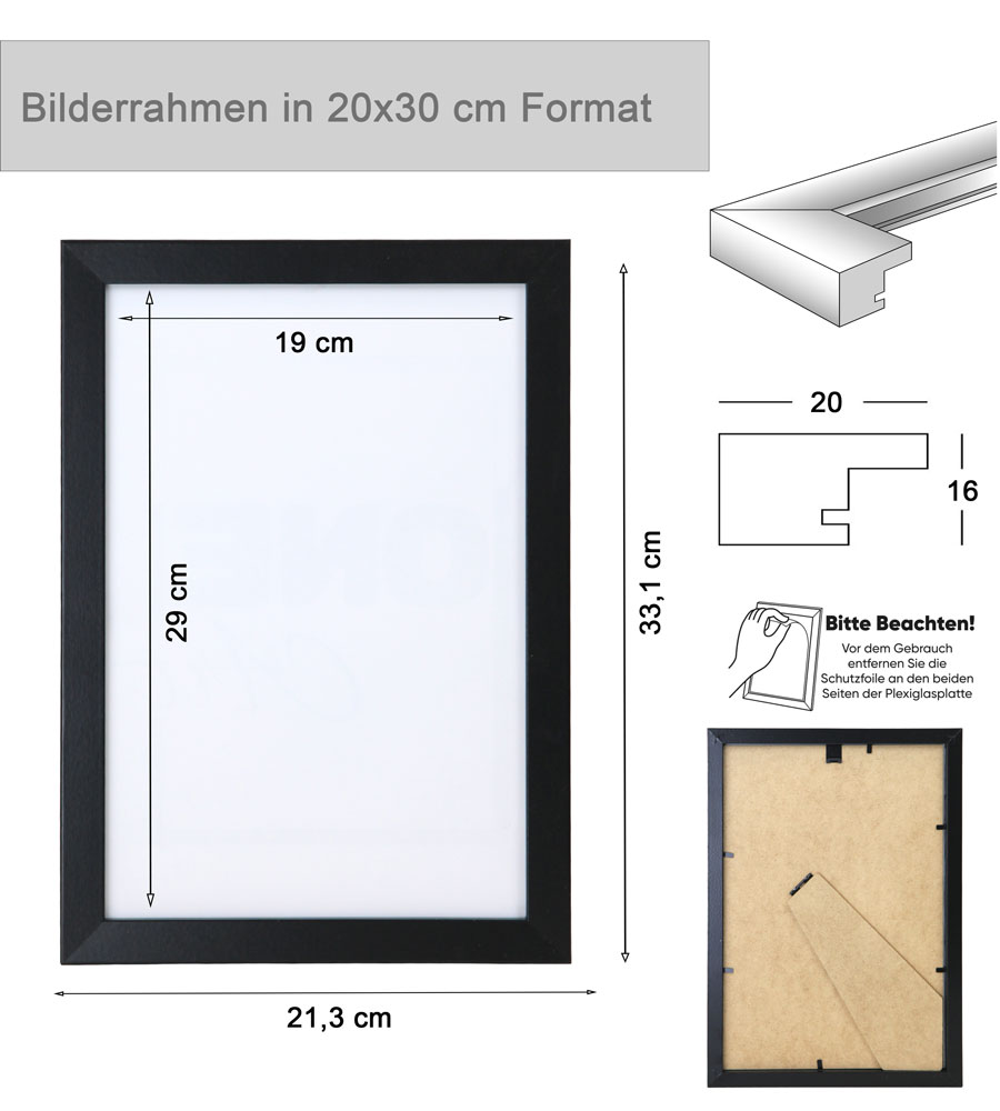 Bilderrahmen Hekla Holzrahmen Posterrahmen Picture Frame Collage Poster Foto Rahmen - Farbe: Silber | Format: 20x30
