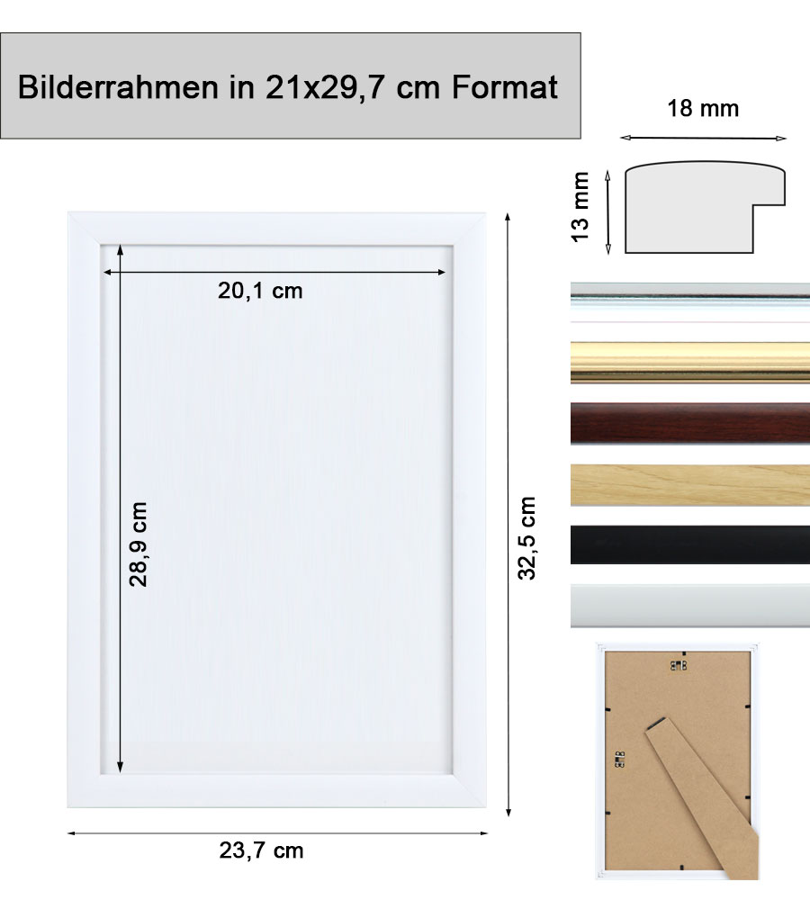 Kunststoffrahmen mit Klarglas Bilderrahmen PS-1 Frame Foto Collage Portraitrahmen Glasscheibe - Farbe: Schwarz | Format: 21x29,7 DIN A4