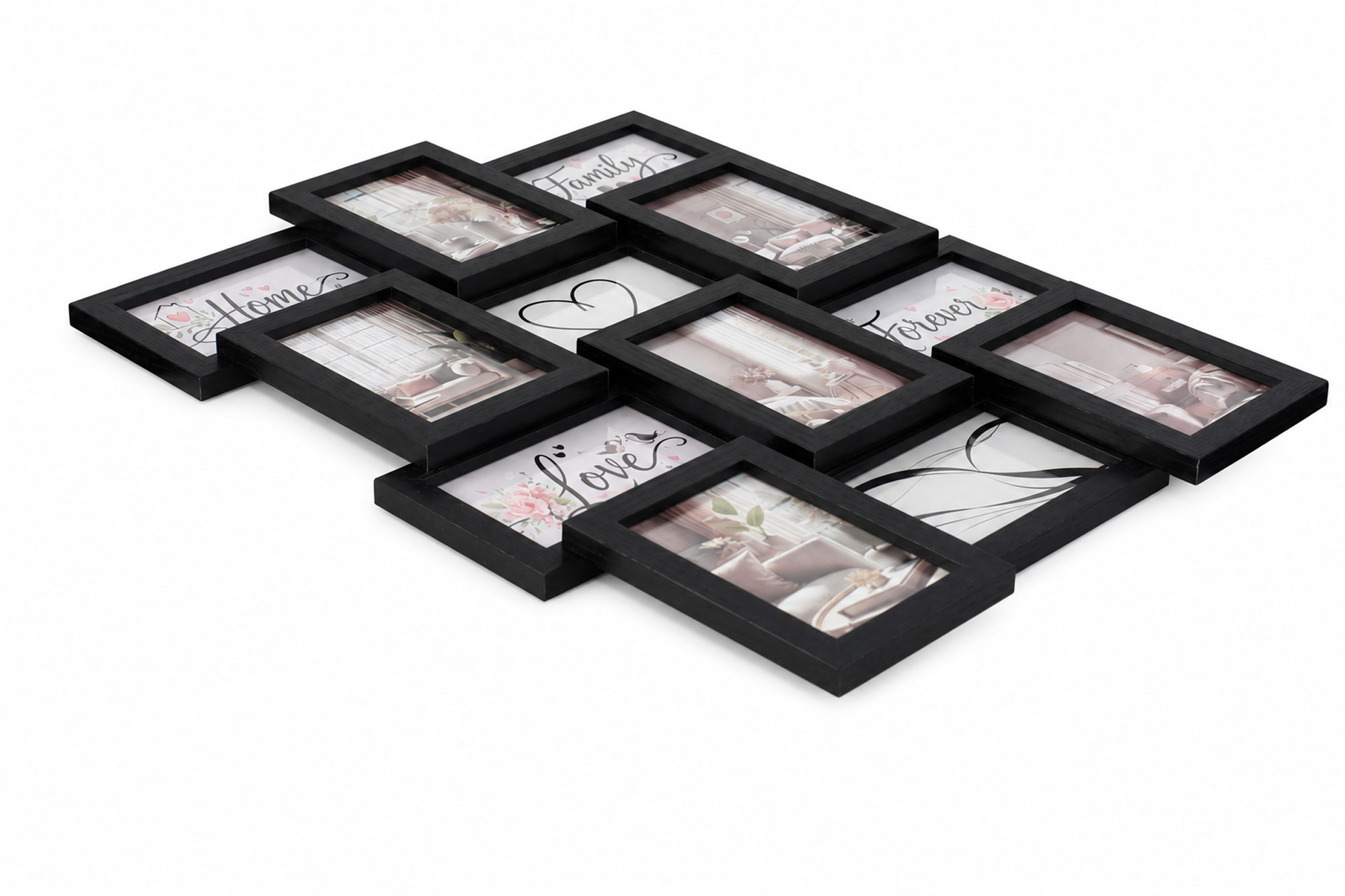 Stilvolle Momente – Bilderrahmen Collage für 12 Fotos | Galerierahmen Wanddeko für Fotowand & Geschenkideen - Farbe: Schwarz | Format: 13x18