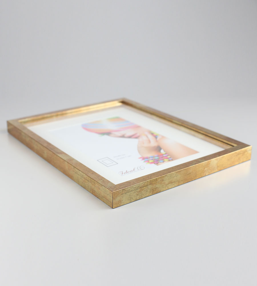 3D Objektrahmen Bilderrahmen mit Passepartout & gehärtetem Glas Holz MDF Rahmen Foto Poster - Farbe: Gold-Antik | Format: 30x40