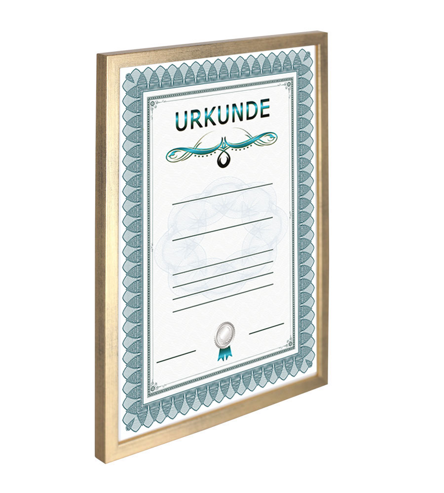 Holz Dokument Bilderrahmen Urkunde Diplom Foto Rahmen Plexi S111 Poster - Farbe: Gold | Format: 21x29,7 A4