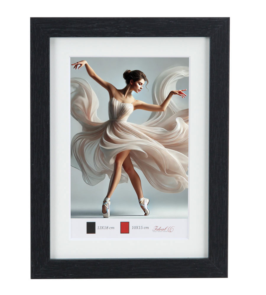 Holzbilderrahmen mit Passepartout Elegantes Design Foto Rahmen Collage Wanddeko HR-5 Poster - Farbe: Schwarz | Format: 13x18