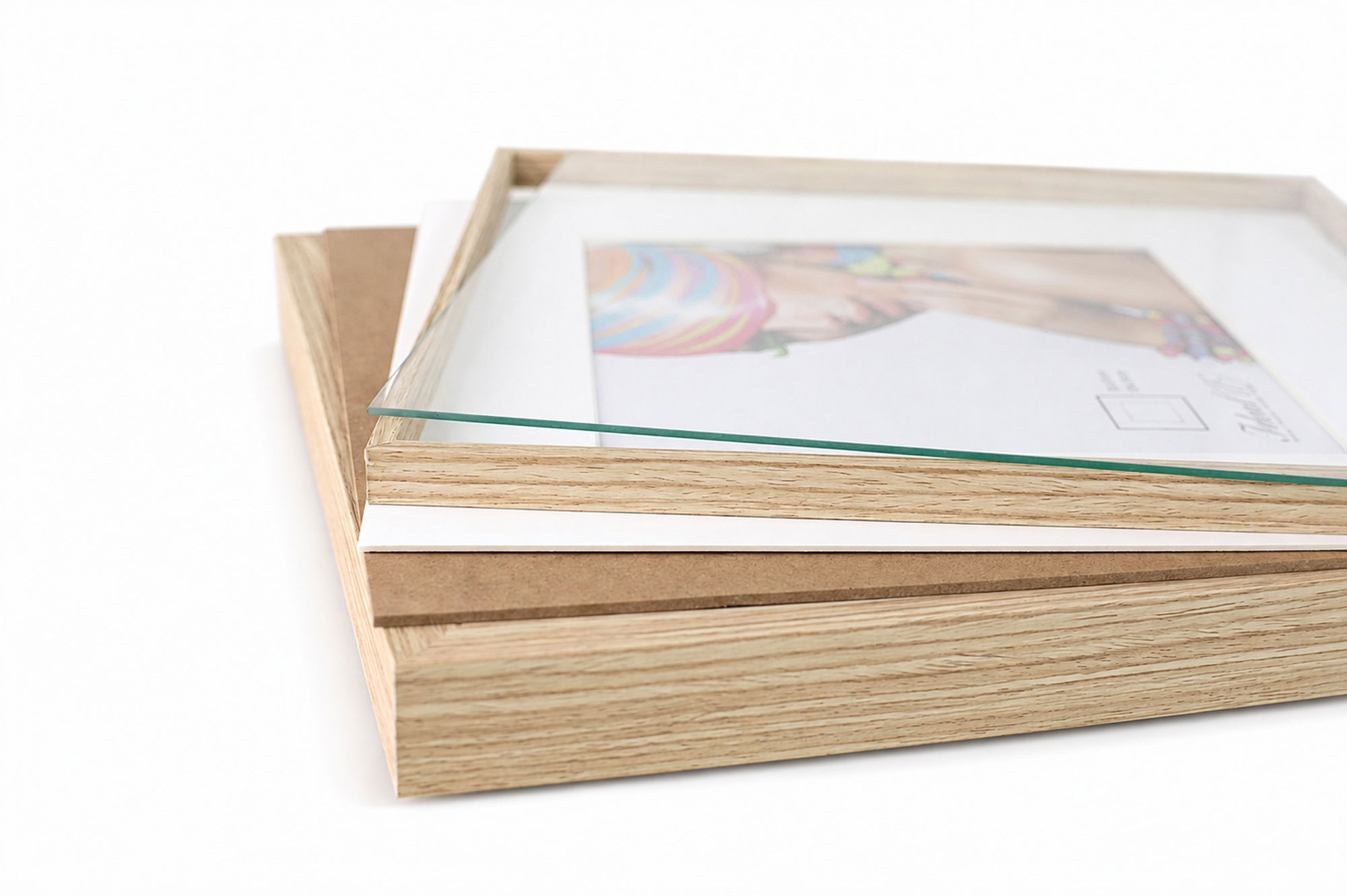 3D Objektrahmen Bilderrahmen mit Passepartout & gehärtetem Glas Holz MDF Rahmen Foto Poster - Farbe: Natur | Format: 40x50