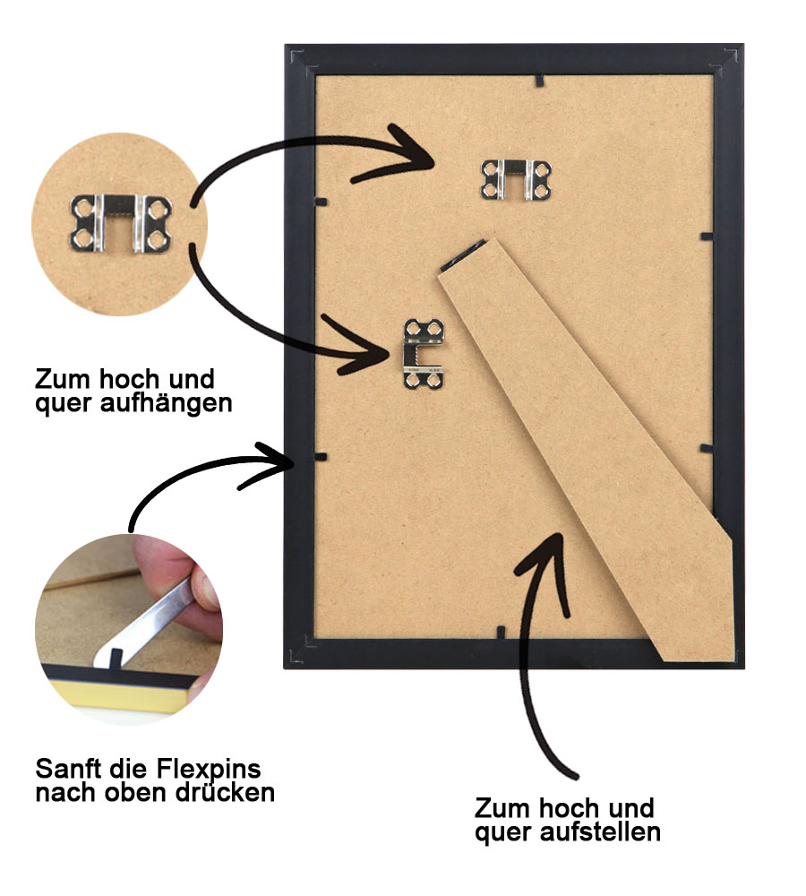 Kunststoffrahmen mit Klarglas Bilderrahmen PS-1 Frame Foto Collage Portraitrahmen Glasscheibe - Farbe: Schwarz | Format: 21x29,7 DIN A4