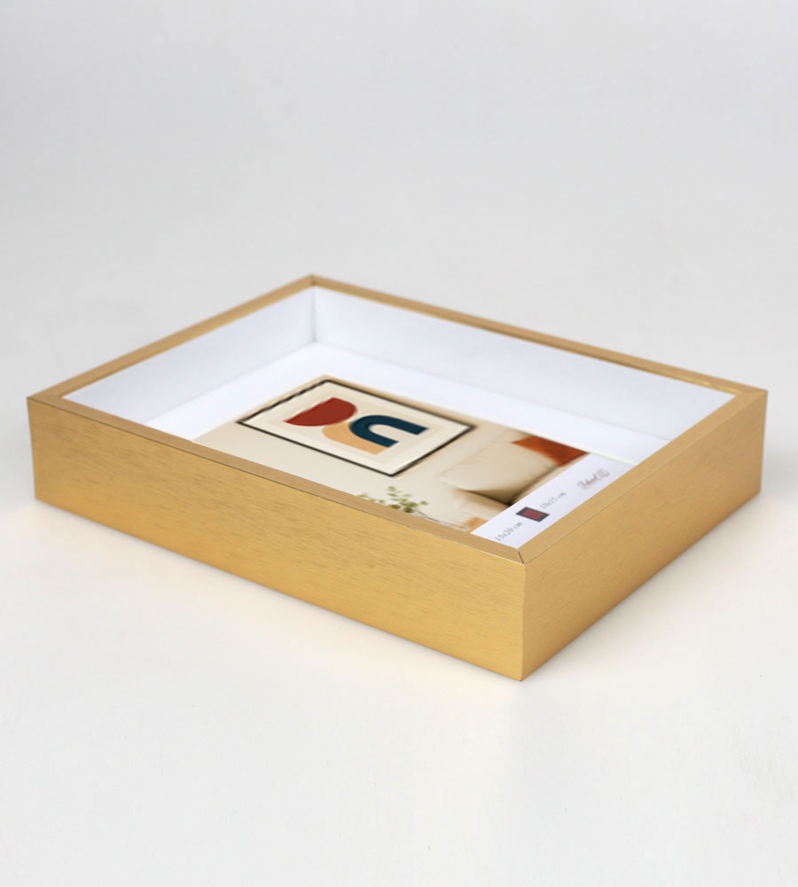 Aluminium Bilderrahmen 3D Rahmen mit Passepartout & gehärtetem Glas Fotorahmen Wandrahmen AL-3 - Farbe: Gold | Format: 15x20