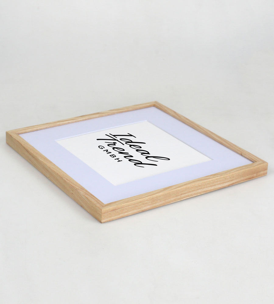 Bilderrahmen Massivholz Eiche mit Passepartout & gehärtetem Echtglas Oak wood frame Tempered glass HR-12 - Farbe: Natur | Format: 30x30