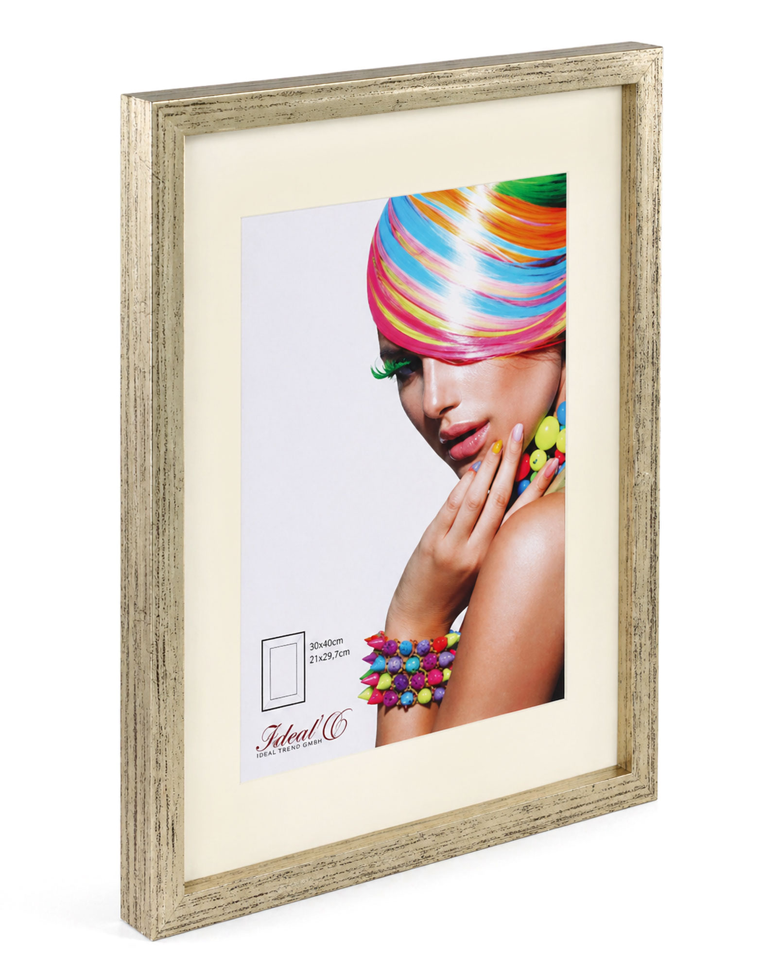 3D Objektrahmen Bilderrahmen mit Passepartout & gehärtetem Glas Holz MDF Rahmen Foto Poster - Farbe: Silber-Antik | Format: 50x70