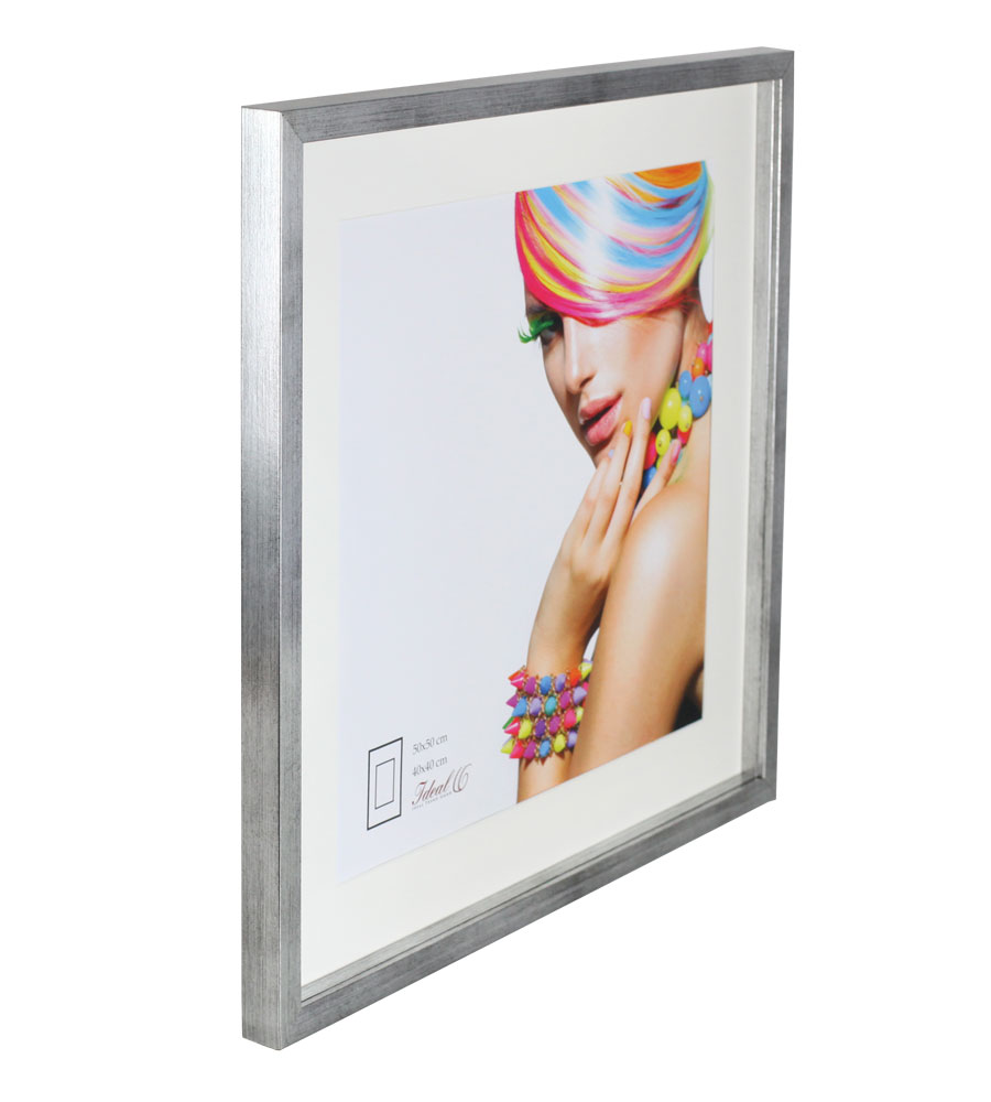 3D Objektrahmen Bilderrahmen mit Passepartout & gehärtetem Glas Holz MDF Rahmen Foto Poster - Farbe: Silber-Antik | Format: 50x50