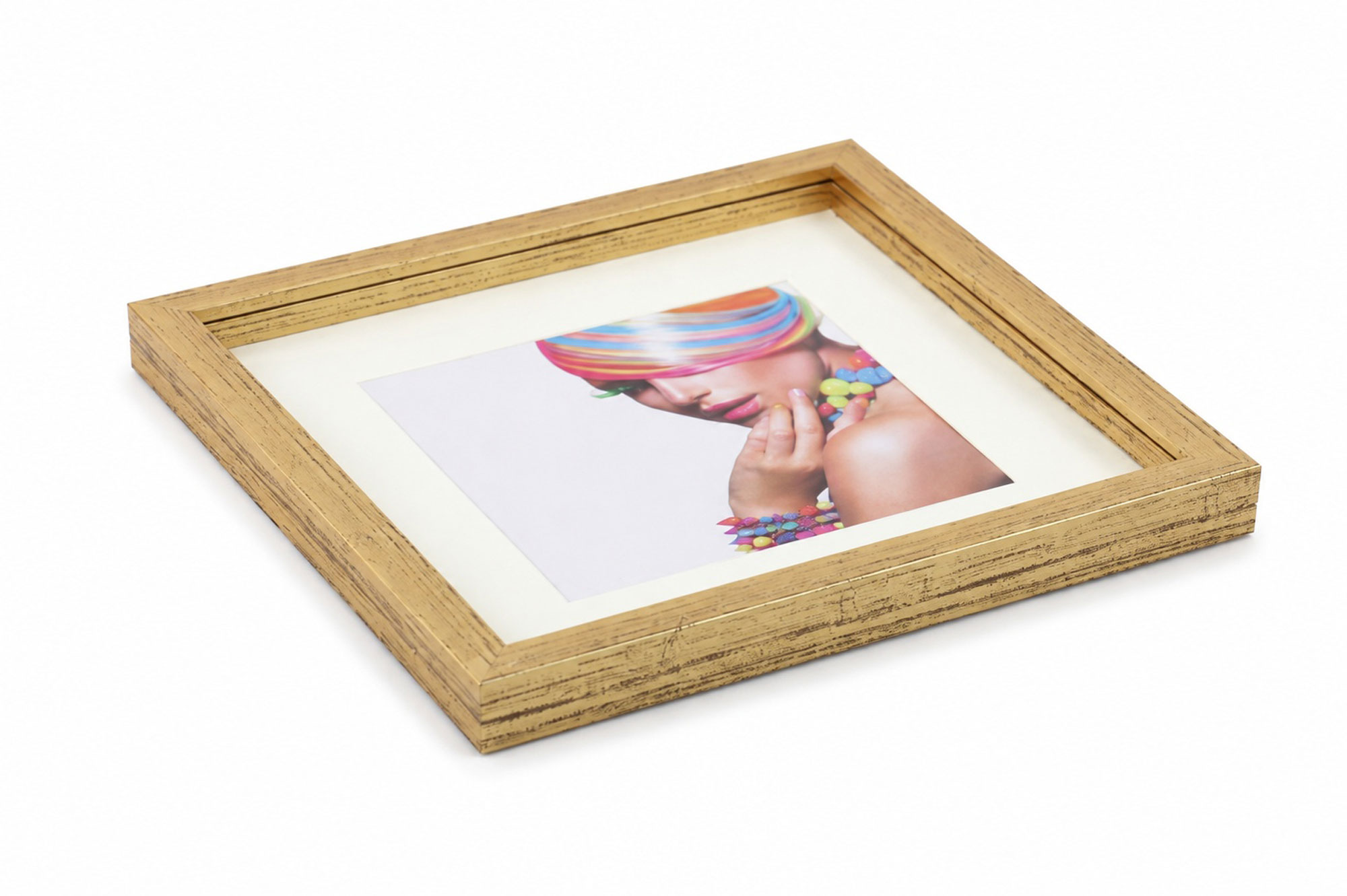 3D Objektrahmen Bilderrahmen mit Passepartout & gehärtetem Glas Holz MDF Rahmen Foto Poster - Farbe: Gold-Antik | Format: 30x30
