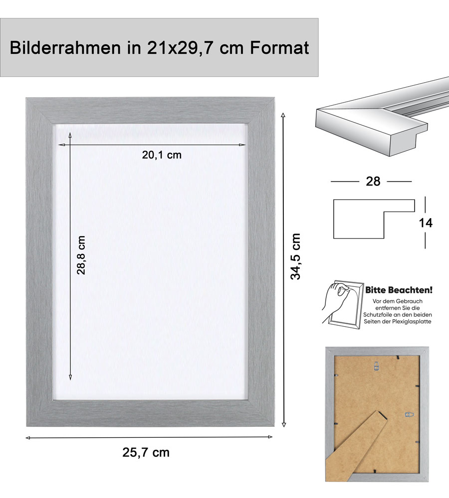 Bilderrahmen Holz Rahmen Plexi Acryl Collage Wanddeko Poster quadratisch S215 - Farbe: Gold | Format: 21x29,7 A4