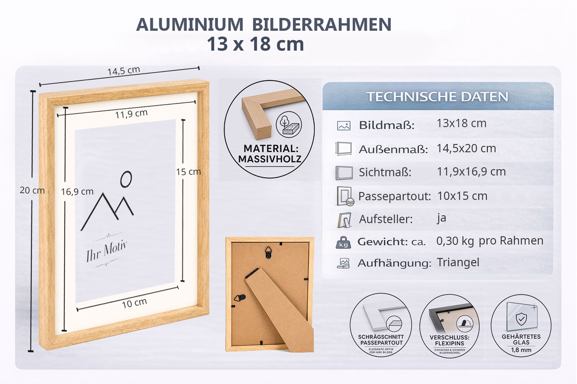 3D Objektrahmen Holz Bilderrahmen Wanddeko Collage Poster Shirt Trikot Rahmen HR - Farbe: Weiß | Format: 13x18