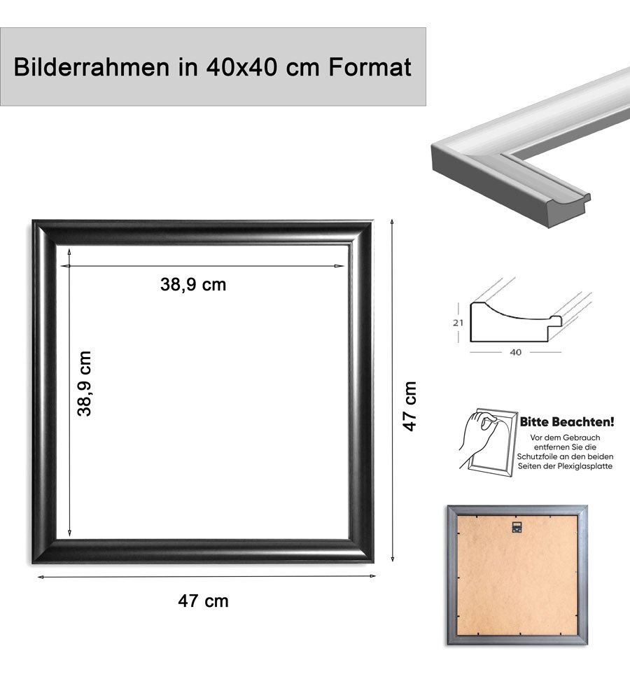 Bilderrahmen Lifestyle Foto Rahmen Collage quadratisch Wanddeko Poster 40D - Farbe: Schwarz | Format: 40x40