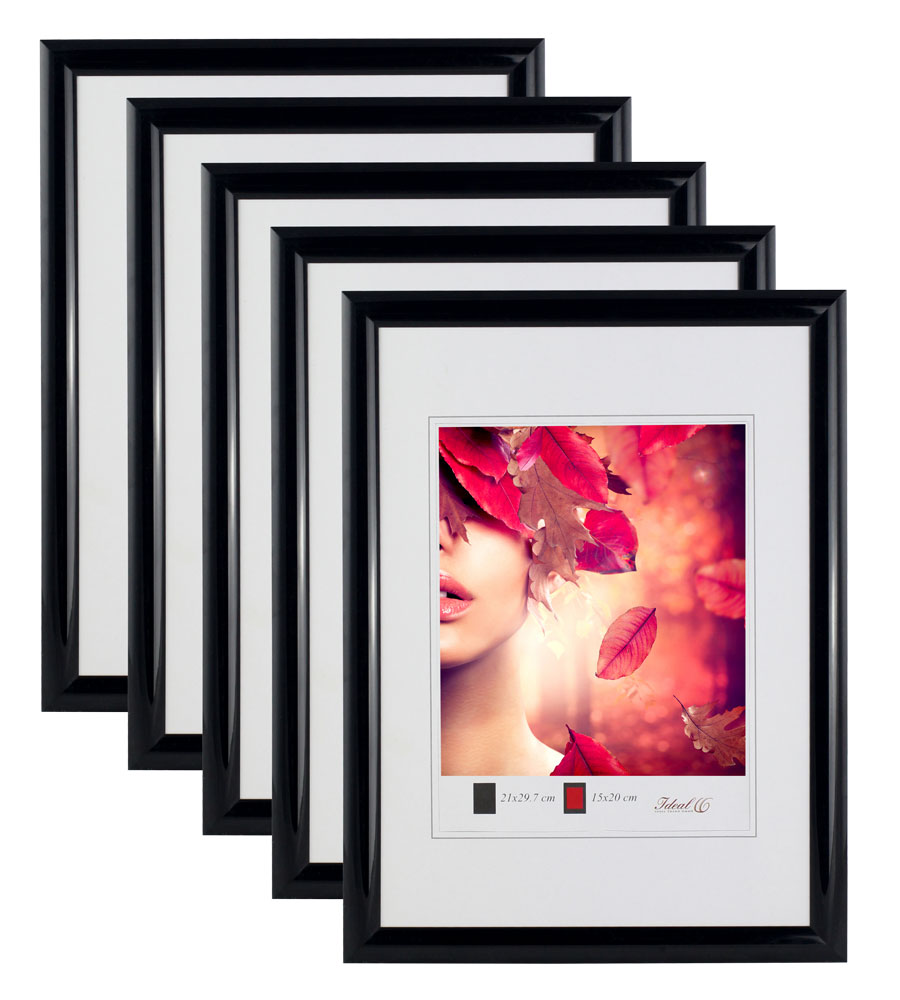 3er 5er Pack Art Line Kunststoff Bilderrahmen Wanddeko Collage Poster Fotorahmen Bildträger - Pack: 5er | Farbe: Schwarz | Format: 50x70