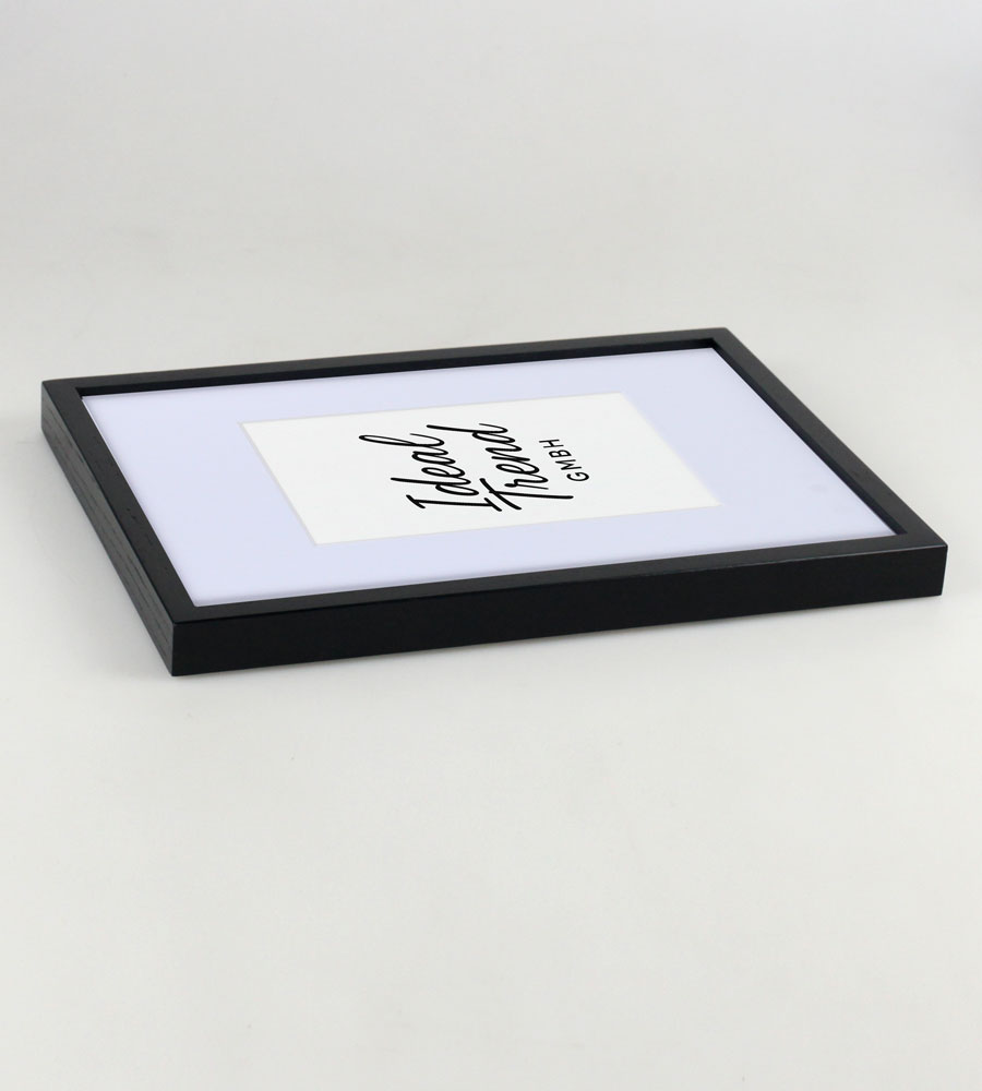 Bilderrahmen Massivholz Eiche mit Passepartout & gehärtetem Echtglas Oak wood frame Tempered glass HR-12 - Farbe: Schwarz | Format: 21x29,7 DIN A4