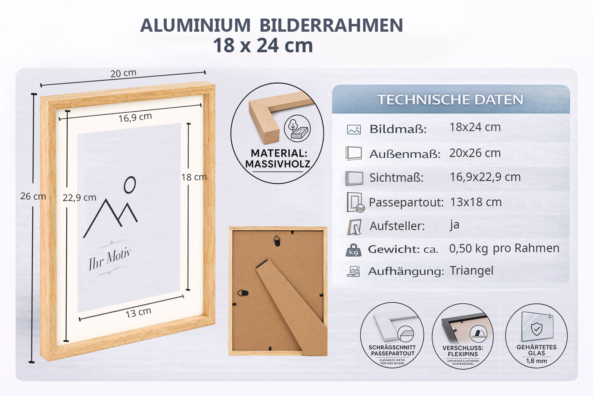 3D Objektrahmen Holz Bilderrahmen Wanddeko Collage Poster Shirt Trikot Rahmen HR - Farbe: Natur | Format: 18x24