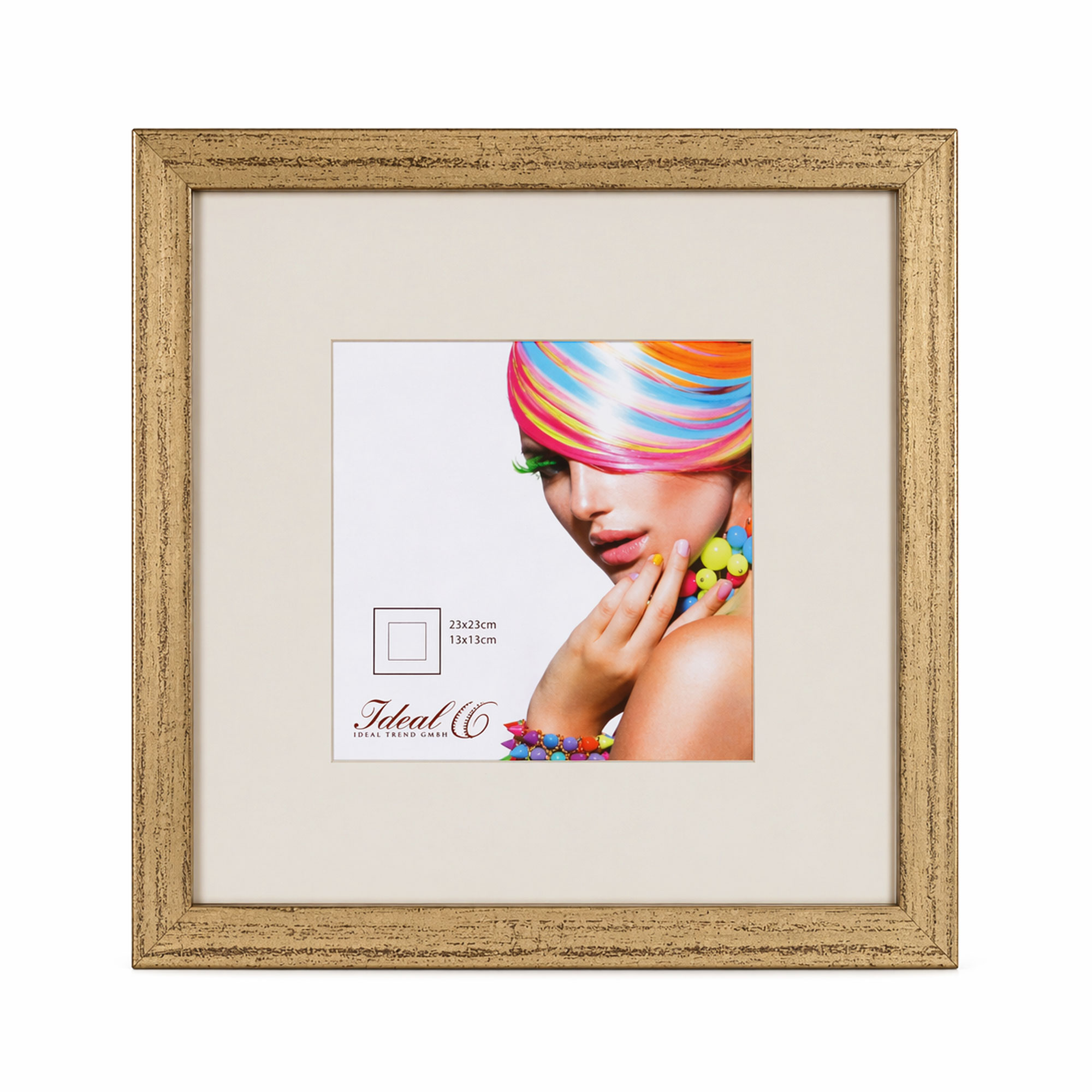 3D Objektrahmen Bilderrahmen mit Passepartout & gehärtetem Glas Holz MDF Rahmen Foto Poster - Farbe: Gold-Antik | Format: 23x23
