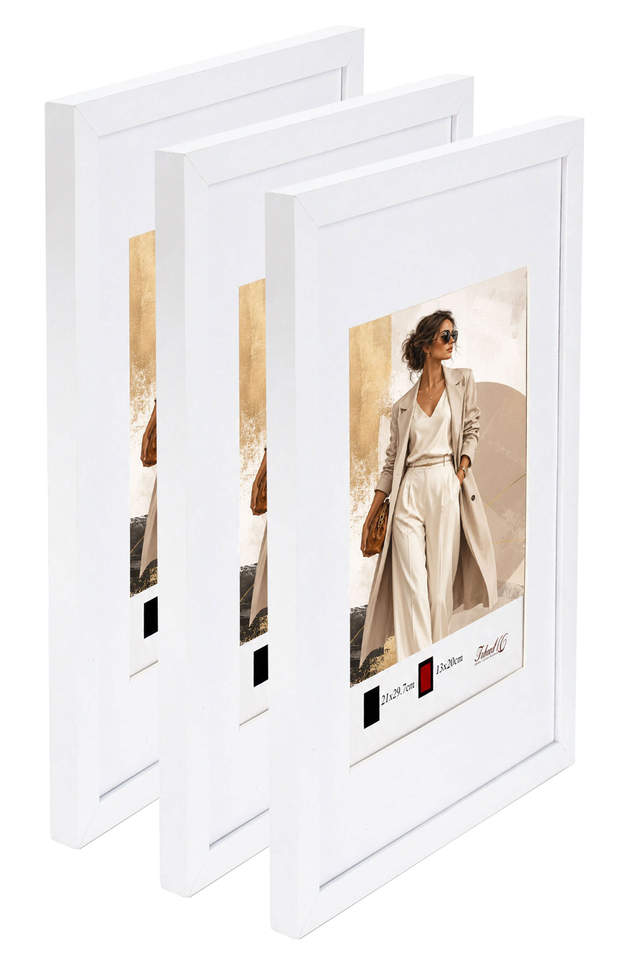 Kunststoff Bilderrahmen Modern Style mit gehärtetem Glas & Passepartout Blockprofil Collage Foto Rahmen Wanddeko für Fotowand - Farbe: Weiß | Format: 50x70 | Pack: 3