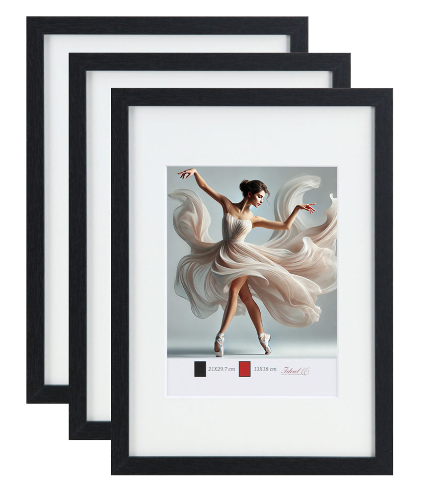 3er 5er Set Holzbilderrahmen mit Passepartout Elegantes Design Foto Rahmen Collage Wanddeko HR-5 Poster - Pack: 3er | Farbe: Schwarz | Format: 10x15