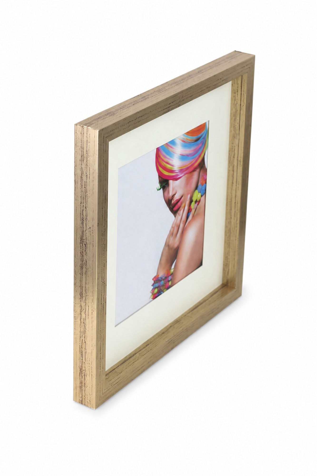 3D Objektrahmen Bilderrahmen mit Passepartout & gehärtetem Glas Holz MDF Rahmen Foto Poster - Farbe: Silber-Antik | Format: 30x30