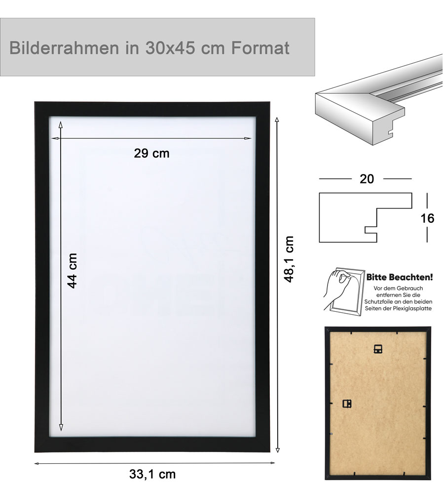 Bilderrahmen Hekla Holzrahmen Posterrahmen Picture Frame Collage Poster Foto Rahmen - Farbe: Braun | Format: 30x45
