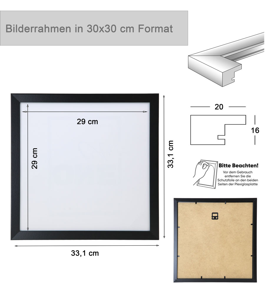 Bilderrahmen Hekla Holzrahmen Posterrahmen Picture Frame Collage Poster Foto Rahmen - Farbe: Gold | Format: 30x30