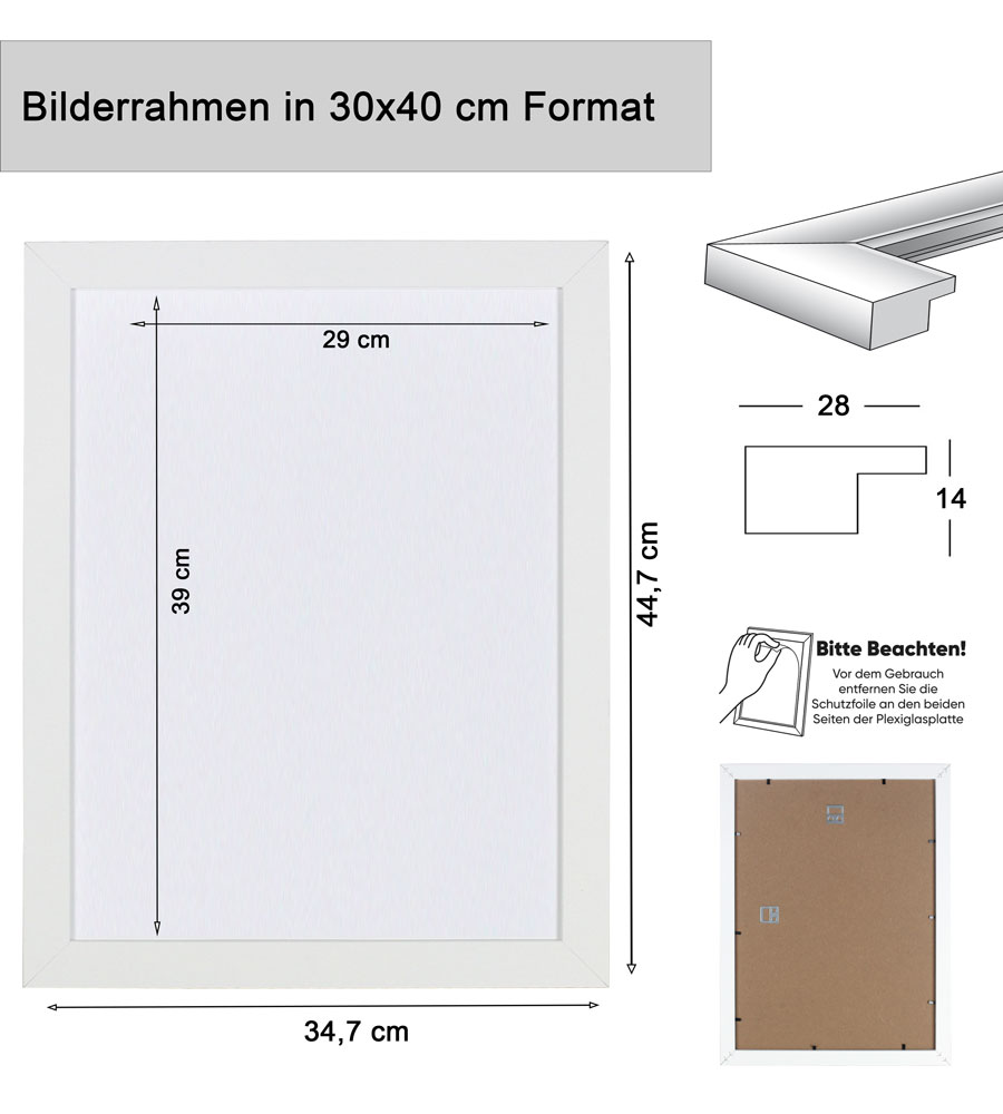Bilderrahmen Holz Rahmen Plexi Acryl Collage Wanddeko Poster quadratisch S215 - Farbe: Silber | Format: 30x40
