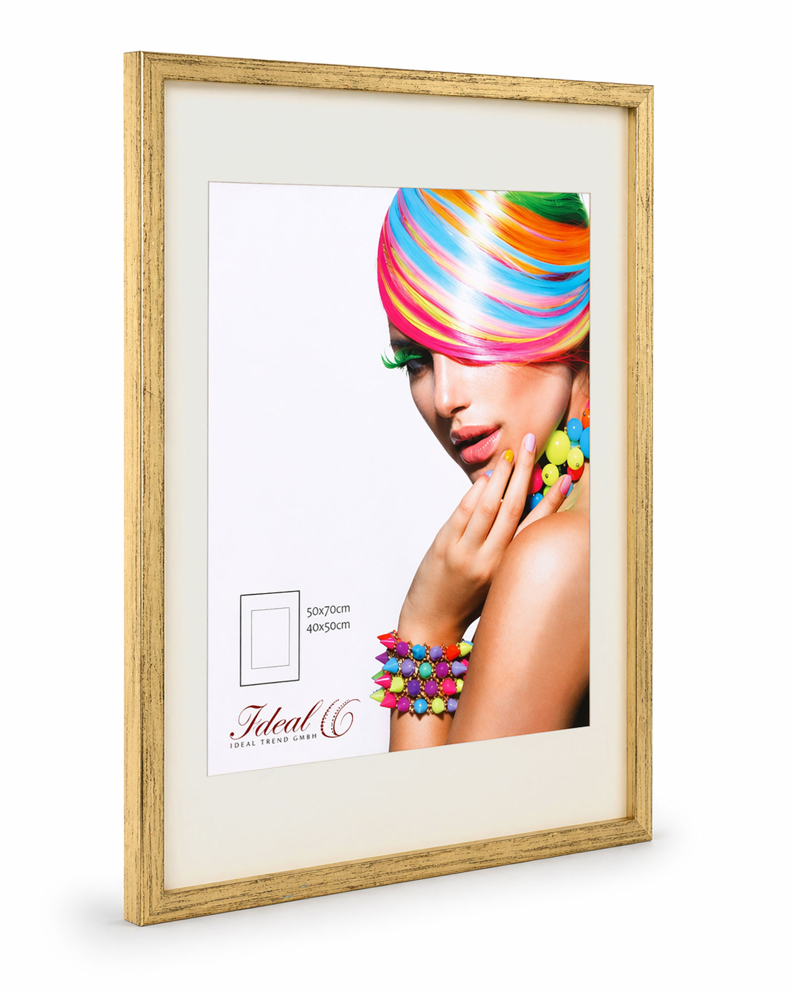 3D Objektrahmen Bilderrahmen mit Passepartout & gehärtetem Glas Holz MDF Rahmen Foto Poster - Farbe: Gold-Antik | Format: 50x70