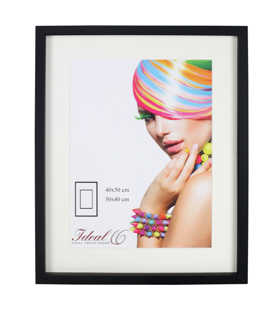 3D Objektrahmen Bilderrahmen mit Passepartout & gehärtetem Glas Holz MDF Rahmen Foto Poster - Farbe: Schwarz | Format: 40x50
