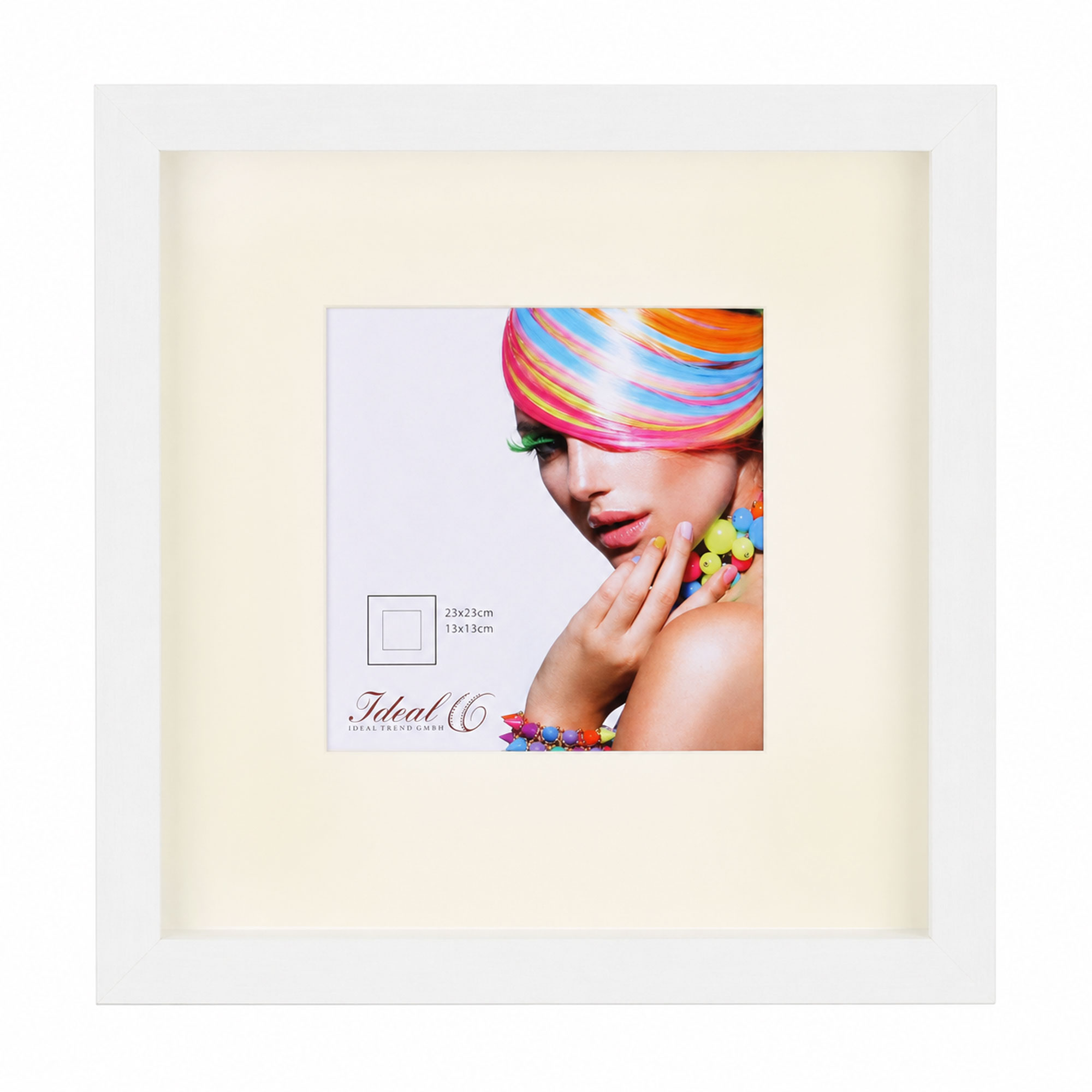 3D Objektrahmen Bilderrahmen mit Passepartout & gehärtetem Glas Holz MDF Rahmen Foto Poster - Farbe: Weiß | Format: 23x23
