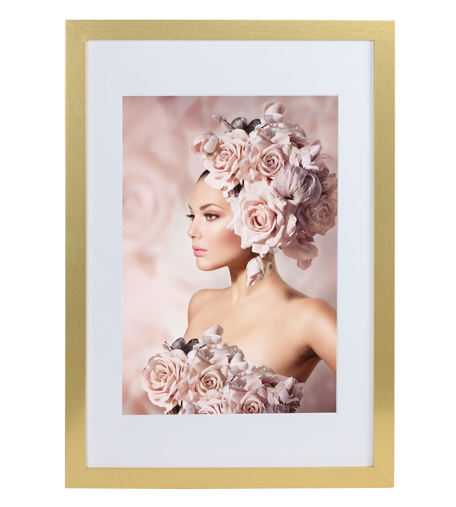 Bilderrahmen Holz Rahmen Plexi Acryl Collage Wanddeko Poster quadratisch S215 - Farbe: Gold | Format: 40x50