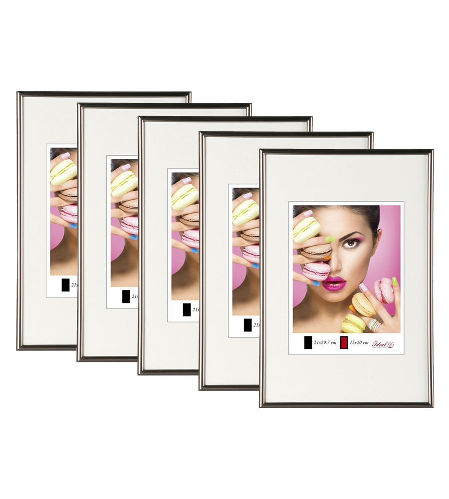 2er 3er 5er Pack Photo Style Set Bilderrahmen Wanddeko Collage Poster Kunststoff Rahmen - Pack: 5er | Farbe: Stahl | Format: 40x60