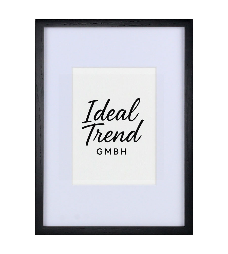 Bilderrahmen Massivholz Eiche mit Passepartout & gehärtetem Echtglas Oak wood frame Tempered glass HR-12 - Farbe: Schwarz | Format: 21x29,7 DIN A4