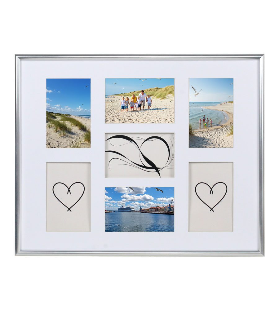 Galerie Bilderrahmen Kunststoff mit Passepartout & Klarglas Collagerahmen New Life Style - Farbe: Silber | Format: 7x 10x15