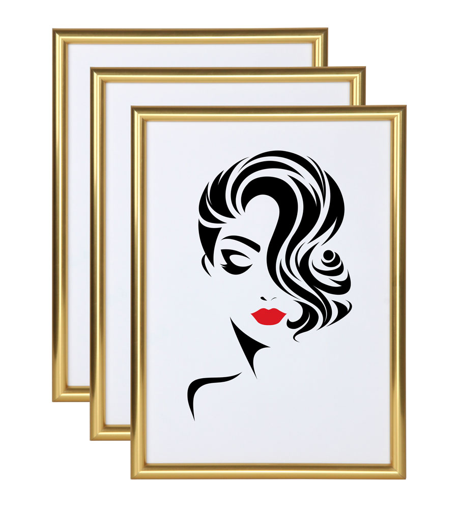 3er 5er Set Classic Leichter Kunststoff Bilder Foto Rahmen Poster Schutz BD - Pack: 3er | Farbe: Gold | Format: 10x15