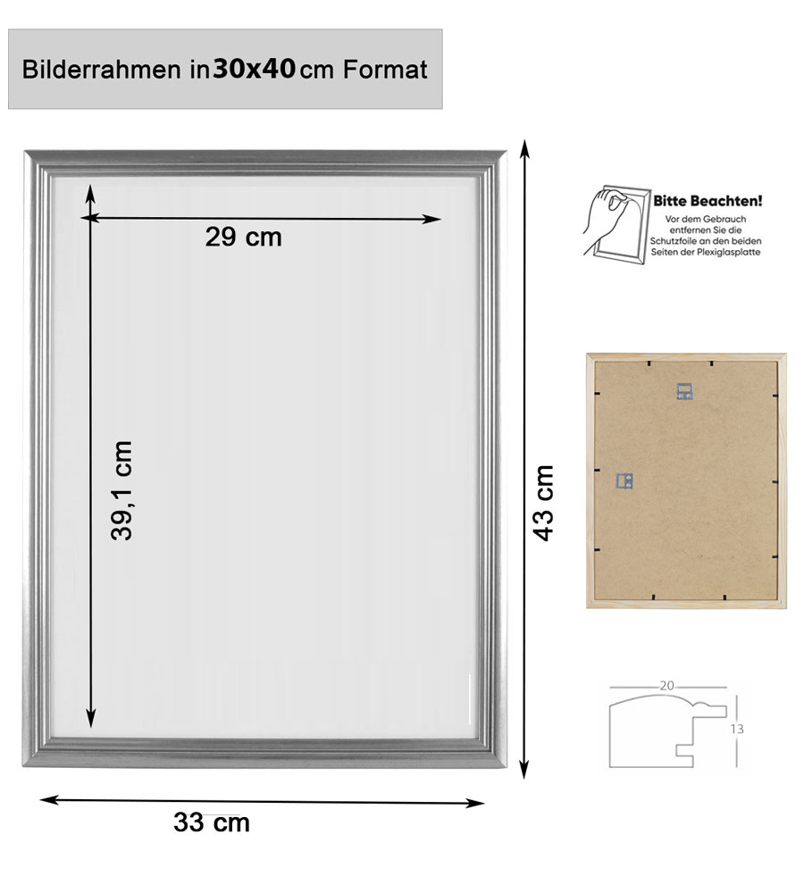 Artos Holz Bilderrahmen Acrylglas Plexi Lifestyle Foto Rahmen Collage Wanddeko Poster - Farbe: Schwarz | Format: 30x40