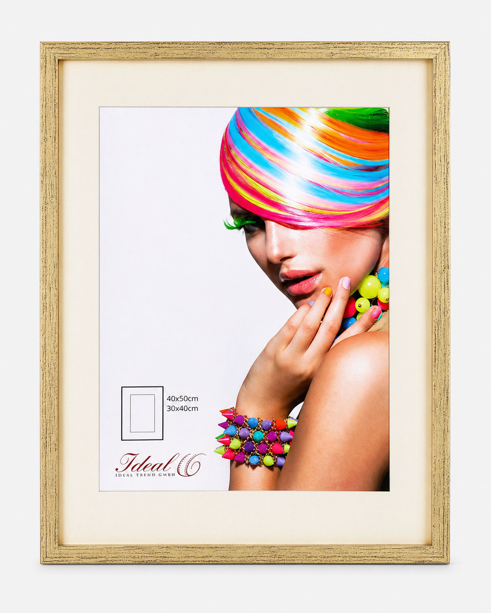 3D Objektrahmen Bilderrahmen mit Passepartout & gehärtetem Glas Holz MDF Rahmen Foto Poster - Farbe: Gold-Antik | Format: 40x50