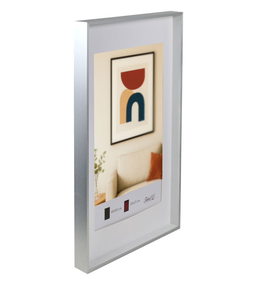 Aluminium Bilderrahmen 3D Rahmen mit Passepartout & gehärtetem Glas Fotorahmen Wandrahmen AL-3 - Farbe: Silber | Format: 40x60