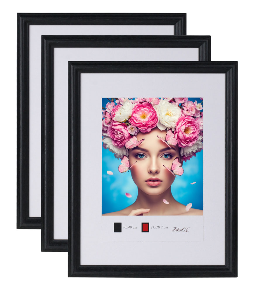 3er 5er Set Holzrahmen mit Kunststoffglas Bilderrahmen MDF Rahmen Collage Wandrahmen Fotorahmen HR-22 - Farbe: 3er Pack Schwarz | Format: 21x29,7 DIN A4