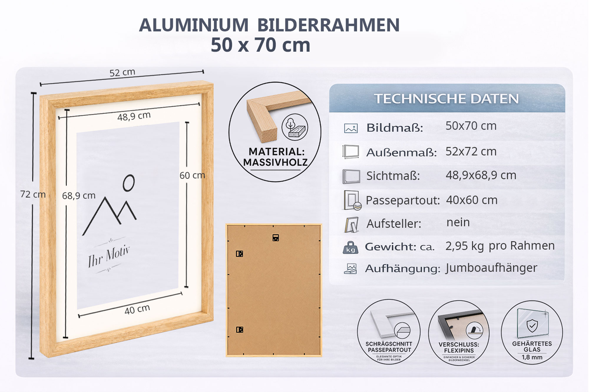 3D Objektrahmen Holz Bilderrahmen Wanddeko Collage Poster Shirt Trikot Rahmen HR - Farbe: Weiß | Format: 50x70