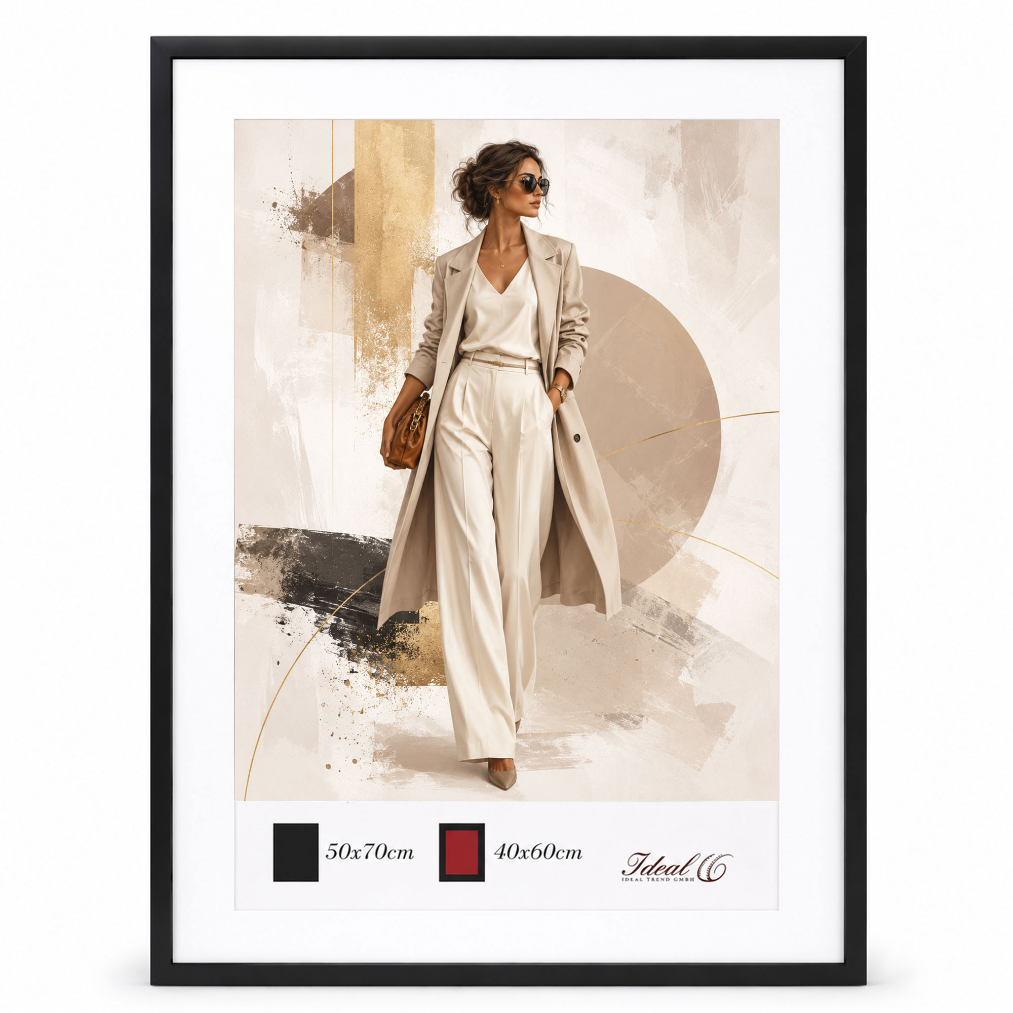 Kunststoff Bilderrahmen Modern Style mit gehärtetem Glas & Passepartout Blockprofil Collage Foto Rahmen Wanddeko für Fotowand - Farbe: Schwarz | Format: 50x70 | Pack: 10
