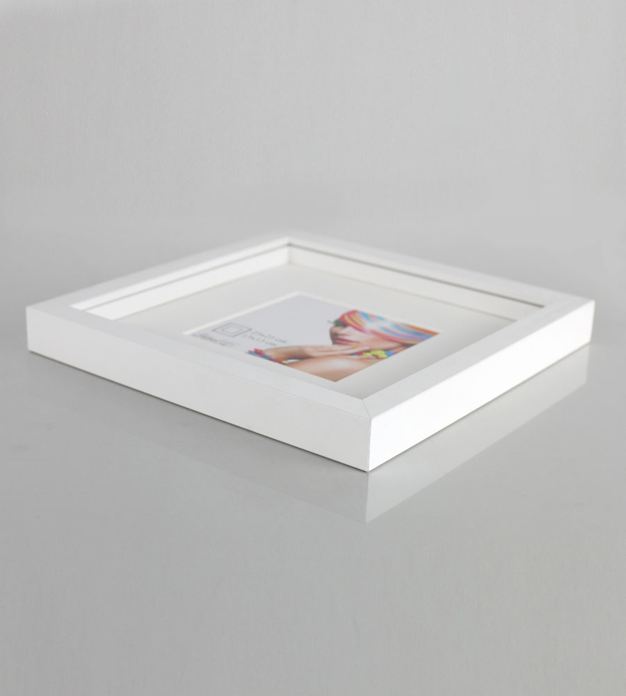 3D Objektrahmen Bilderrahmen mit Passepartout & gehärtetem Glas Holz MDF Rahmen Foto Poster - Farbe: Weiß | Format: 23x23