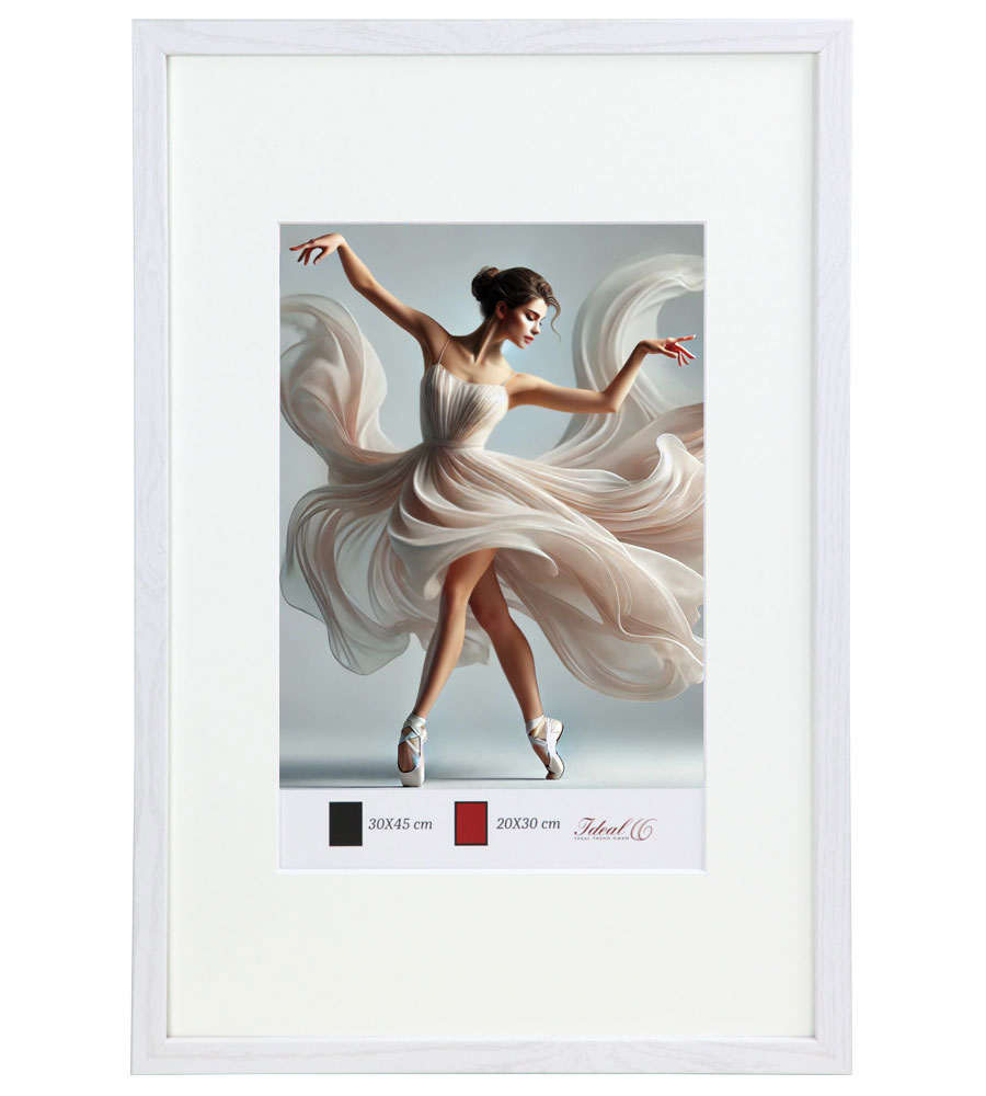 Holzbilderrahmen mit Passepartout Elegantes Design Foto Rahmen Collage Wanddeko HR-5 Poster - Farbe: Weiß | Format: 30x45