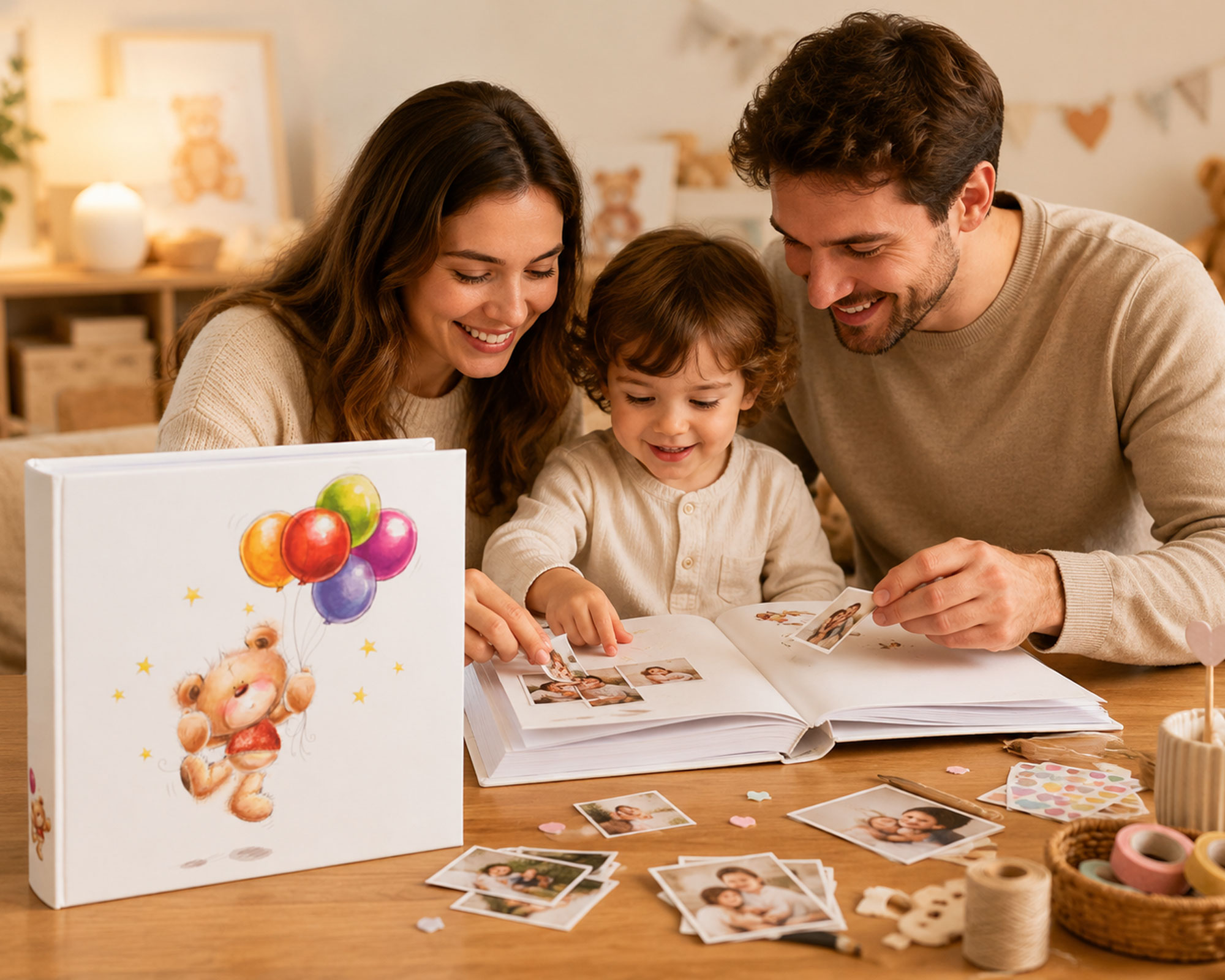 Cat & Bears Fotoalbum 30x30 cm 100 weiße Seiten Baby Kinder Foto Album Fotobuch - Farbe: Ballon