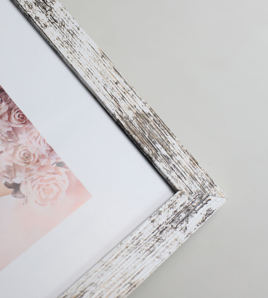 Bilderrahmen Holz Rahmen Plexi Acryl Collage Wanddeko Poster quadratisch S215 - Farbe: Shabby-Weiß | Format: 40x50