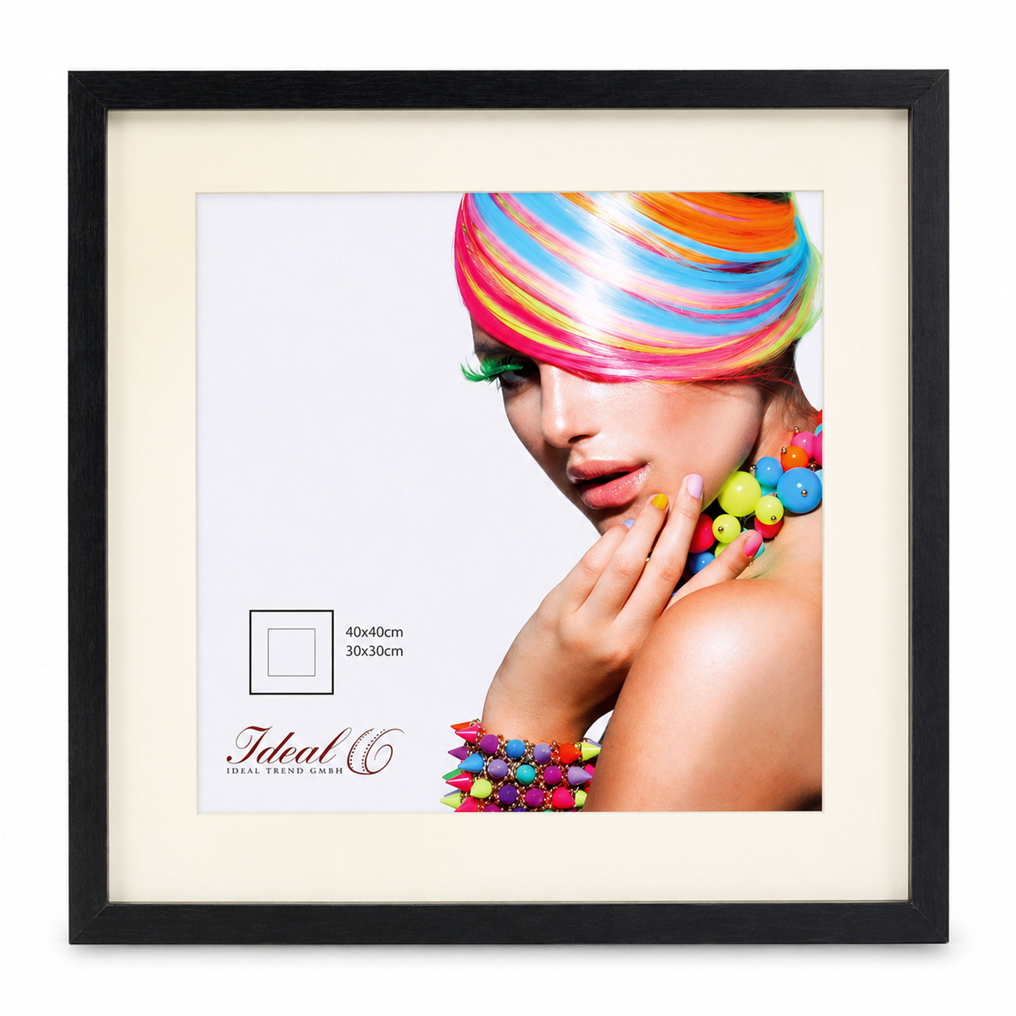 3D Objektrahmen Bilderrahmen mit Passepartout & gehärtetem Glas Holz MDF Rahmen Foto Poster - Farbe: Schwarz | Format: 40x40