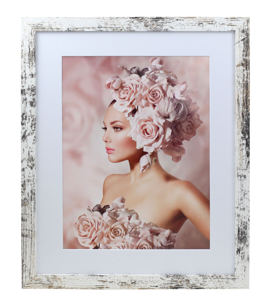 Bilderrahmen Holz Rahmen Plexi Acryl Collage Wanddeko Poster quadratisch S215 - Farbe: Shabby-Weiß | Format: 40x50